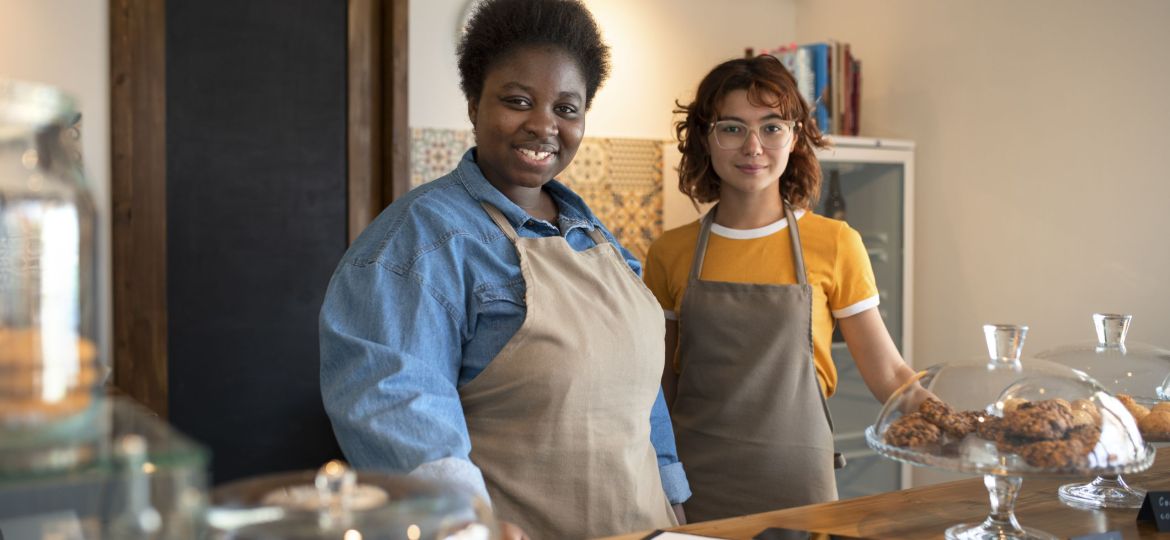 front-view-smiley-women-work